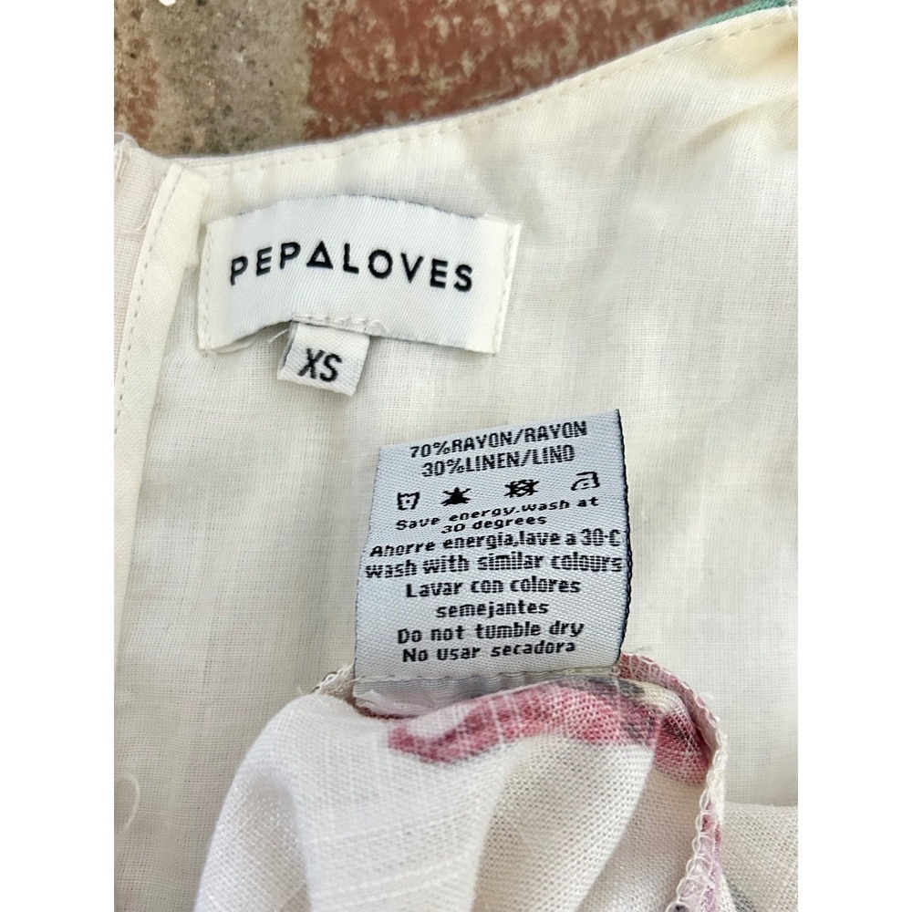 Pepaloves Midi Dress Womens XS Cream Poppy Bunny Linen Blend Lace Up Side XS - Picture 6 of 8